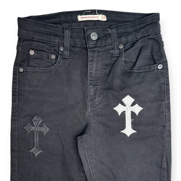 Levi's | W25 L30 | Black Chrome Hearts Inspired 725 High Rise Bootcut Jeans - Picture 2 of 9